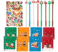 Set Materiale Scolastico Natalizio Bambini, 8 Blocchi Note a Spirale con Personaggi dei Cartoni Animati, 8 Penne Neutre Natalizie e 50 Adesivi, per Ragazze e Ragazzi Regali a Tema Natalizio Feste