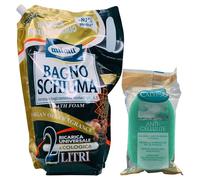 SET: Maxi Ricarica BAGNOSCHIUMA ARGAN. Deterge Con Dolcezza La Pelle, Lasciandola Morbida e Profumata 2L + Spugna Per Il Corpo ANTI-CELLULITE (1 Busta + 1 Spugna)