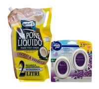SET: Maxi Ricarica SAPONE LIQUIDO Per Mani, Viso e Corpo COCCO & VANIGLIA. Lascia La Pelle Soffice e Piacevolmente Morbida 2L + Profumatore BAGNO, LAVANDA (Pacco Doppio) (1 Busta + 1 Profumatore)