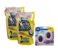 SET: Maxi Ricarica SAPONE LIQUIDO Per Mani, Viso e Corpo COCCO & VANIGLIA. Lascia La Pelle Soffice e Piacevolmente Morbida 2L + Profumatore BAGNO, LAVANDA (Pacco Doppio) (2 Buste + 1 Profumatore)
