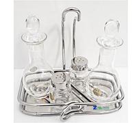 SET MENAGE DA TAVOLA INOX 4 PZ. OLIO ACETO SALE PEPE CON AMPOLLE IN VETRO