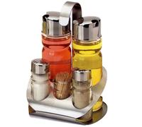Set Menage da Tavolo Completo in Acciaio Inox e Vetro Olio Aceto Sale Pepe