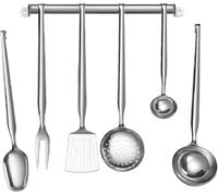 Set Mestoli Cucina Acciaio Inox 6 Pezzi con Barra da Parete - Utensili Made in I
