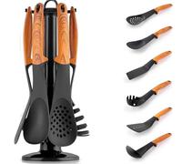 Set Mestoli da Cucina 7 Pz Per Uso Alimentare Cucchiaio Spatola Mestolo Resistenti al Calore Antiaderenti Casa Accessori Antiaderente (Effetto Legno)