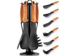 Set Mestoli da Cucina 7 Pz Resistenti al Calore Antiaderenti Colore Legno