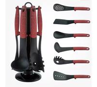 Set Mestoli da Cucina 7 Pz Resistenti al Calore Antiaderenti Colore Bordeaux