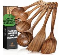 Set Mestoli e Cucchiai Legno 6 Pezzi, Utensili Cucina Resistenti al Calore