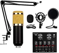 Set microfono a condensatore, kit professionale con scheda audio V8 Live, braccio braccio e supporto antiurto per trasmissione, registrazione, YouTube, podcast, giochi