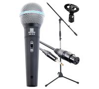 Set Microfono Asta Supporto Clip Cavo XLR Jack Mic Live Palco Studio Karaoke