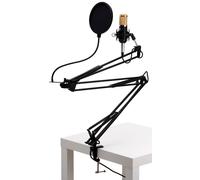 Pronomic CM-100BG Microfono a condensatore studio large-diaphragm XLR con pop filter, braccio sospensione, custodia, paravento, riduttore filettatura e morsetto tavolo, nero.