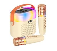 Set microfono e altoparlante, piccolo dispositivo per cantare da 1200 mAh, karaoke domestico con 2 microfoni wireless, set karaoke familiare con luci abbaglianti per la casa