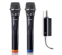 Lenco Set microfono wireless MCW-020 - microfoni wireless con ricevitore - spina da 6,5 mm - batteria integrata con 2000nAH - portata fino a 15 metri - 863,5 MHz - nero MCW-020BK