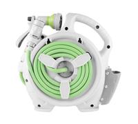 Set mini avvolgitubo da giardino portatile - Carrello con ugelli di spruzza | 32 x 13,5 x 32 cm (12,61 x 5,32 x 12,61 pollici), corpo in resistente, montabile a parete, blocco per qualsiasi lunghez