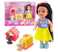 Set Mini Bambola con Vestitini e Cagnolini Casetta Trasportino