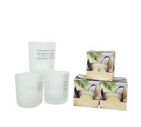Set mini candele profumate con bicchierino in vetro, include 3 candeline da 52gr e 3 bicchierini satinati. Perfetto per un regalo speciale (Cocco- Sogno d'estate)