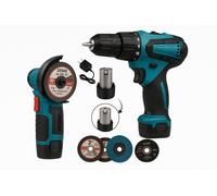 SET MINI SMERIGLIATRICE TRAPANO AVVITATORE FLEX 2 BATTERIE 76MM 48V 2AH 4 DISCHI