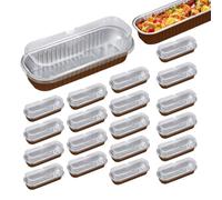 Set Mini Tortiere - Foglio Di Alluminio, Pirottini Rettangolari 16,6x6,5 Cm | 20 Padelle Da 200 Ml Con Coperchi, Antiaderenti Resistenti Al Calore Per Friggitrice Ad Aria, Forno, Brownies, Chee