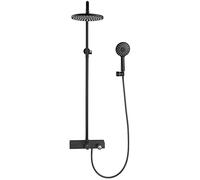 Set miscelatore per rubinetto doccia, miscelatore per doccia a vista, sistema doccia con riempimento a cascata, soffione spray da 25,4 cm, valvola deviatore in ottone, colonna doccia (nero)