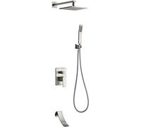 Set miscelatore per sistema doccia, rubinetti doccia con bocchetta a cascata per vasca, rubinetto da bagno in ottone a 3 funzioni con getto a pioggia, set sistema doccia co,Brushed Nickel-8 Inch