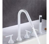 Set miscelatore per vasca da bagno e doccia, girevole a 360°, rubinetto a 5 fori caldo e freddo con soffione doccia, bianco, design moderno per un lussuoso aggiornamento del bagno