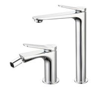 Set Miscelatori Bagno In Ottone Cromato: Lavabo Alto Per Lavabo Da Appoggio E Bidet Monocomando Con 2 Pilette - Linea Sound