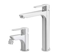 Set miscelatori lavabo alto e bidet con scarico click-clack incluso, in ottone cromato con leva monocomando, ZOE