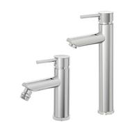 Inbagno Set miscelatori lavabo Alto e Bidet monocomando, Cromato Lucido in Acciaio Inox, Inclusa piletta Click clack cromata, York