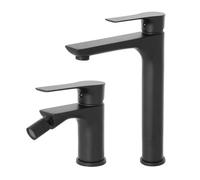 Set miscelatori lavabo alto e bidet Flat nero opaco con piletta