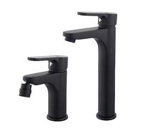 Set miscelatori lavabo Alto e Bidet Nero Opaco, in Ottone monocomando, Serie Paco