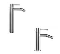 Set miscelatori lavabo alto e bidet scarico tradizionale cromato bianchi mini