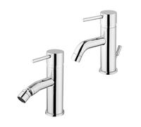 Set rubinetti miscelatori lavabo e bidet cromati, scarico incluso, Piralla serie Essenza (Set Lavabo e Bidet)