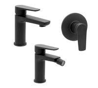 Set miscelatori lavabo bidet e doccia incasso nero opaco in ottone, piletta di scarico e corpo incasso inclusi, serie ERIKA