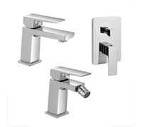 Set rubinetti miscelatori per lavabo Bagno, Bidet e Doccia ad Incasso con deviatore cromati, Scarico Click clack Incluso, Serie Kubo (Set Lavabo Bidet e Doccia Incasso con deviatore)