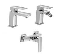 Inbagno Set rubinetti miscelatori lavabo Bidet e Doccia Esterno cromati, Scarico Click clack Incluso, Serie Kubo (Set Lavabo Bidet e Doccia Esterno)