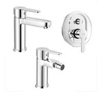 Set miscelatori lavabo Bidet e Doccia Incasso con deviatore, Cromato Lucido in Ottone, Include piletta di Scarico, IOLE