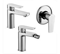 Set miscelatori rubinetteria bagno lavabo bidet e doccia incasso, completo di accessori, in ottone cromato, serie Erika (Set lavabo bidet doccia incasso)