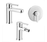Set miscelatori lavabo Bidet e Doccia Incasso, Cromato Lucido in Ottone, Include piletta di Scarico, IOLE