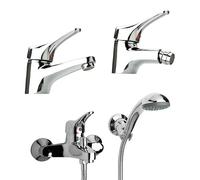 Set miscelatori lavabo bidet e vasca con kit doccia cromati Piralla Ariel scaric