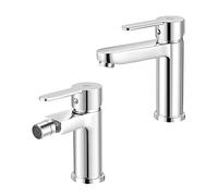 Set miscelatori lavabo e Bidet monocomando, in Ottone Cromato, Include piletta di Scarico, IOLE