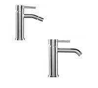 Set miscelatori lavabo e bidet scarico tradizionale ottone cromo bianchi mini