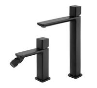 Set Miscelatori Per Lavabo Alto E Bidet Con Manopola Senza Leva In Ottone Nero Opaco Della Linea Lotus, Completo Di Pilette Click Clack E Kit Di Montaggio