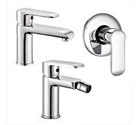 Set miscelatori rubinetteria bagno lavabo bidet e doccia incasso, completo di accessori, in ottone cromato, serie Dalila (Set lavabo bidet doccia incasso)