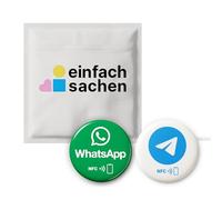 Set misto: 1 adesivo WhatsApp & 1 Telegram NFC - auto-programmabile - comunicazione senza contatto con i clienti - adesivo di messaggistica per fornitori di servizi, eventi, studi - Ø 3 cm