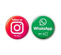 Set misto: 1 x Instagram inglese e 1 x adesivo WhatsApp NFC - collega istantaneamente, condividi i tuoi profili, inizia chat con un tap - completamente personalizzabile - 3 cm di diametro - forte