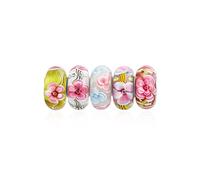 Set Misto Di 5 Bundle .925 Sterling Silver Core Translucent Shades Of Blue Green Pink Flower Rose Floral Murano Glass Charm Bead Spacer Si Adatta Al Braccialetto Europeo Per Le Donne Teen