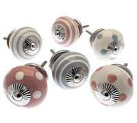 Set misto di pomelli in ceramica color rosa antico e grigio whisper, confezione da 6 (MG-256), prodotto registrato Mango Tree™