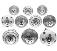 Set misto di pomelli in ceramica Whisper grigio e bianco a strisce e pois. Confezione da 10 (MG 279), prodotto registrato 'Mango Tree' TM