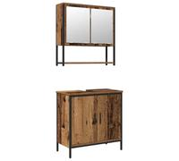 Set mobile bagno, 2 pezzi, marrone, 60 x 30 x 60 cm | Legno di ingegneria resistente umidità, risparmio di spazio, specchio ripiani nascosti, design minimalista moderno