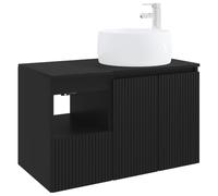 Set mobile bagno 2 pezzi nero legno Ingegneria Lavabo Rubinetto | Lavabo e rubinetto inclusi, armadio con porta cerniere, cassetti scorrevoli, design a parete, punte speciali fornite
