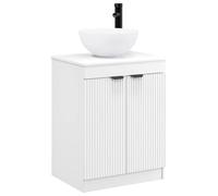 Set mobile bagno bianco legno di ingegneria con lavello e rubinetto | Conservazione a scomparto, panno umido, design minimalista, interno, assemblaggio a due persone, legno